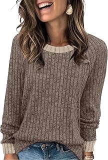 WIHOLL Women's Color Block Long Sleeve Lightweight Sweater - Soft Fall Winter Casual Top Trendy 2025 Outfits