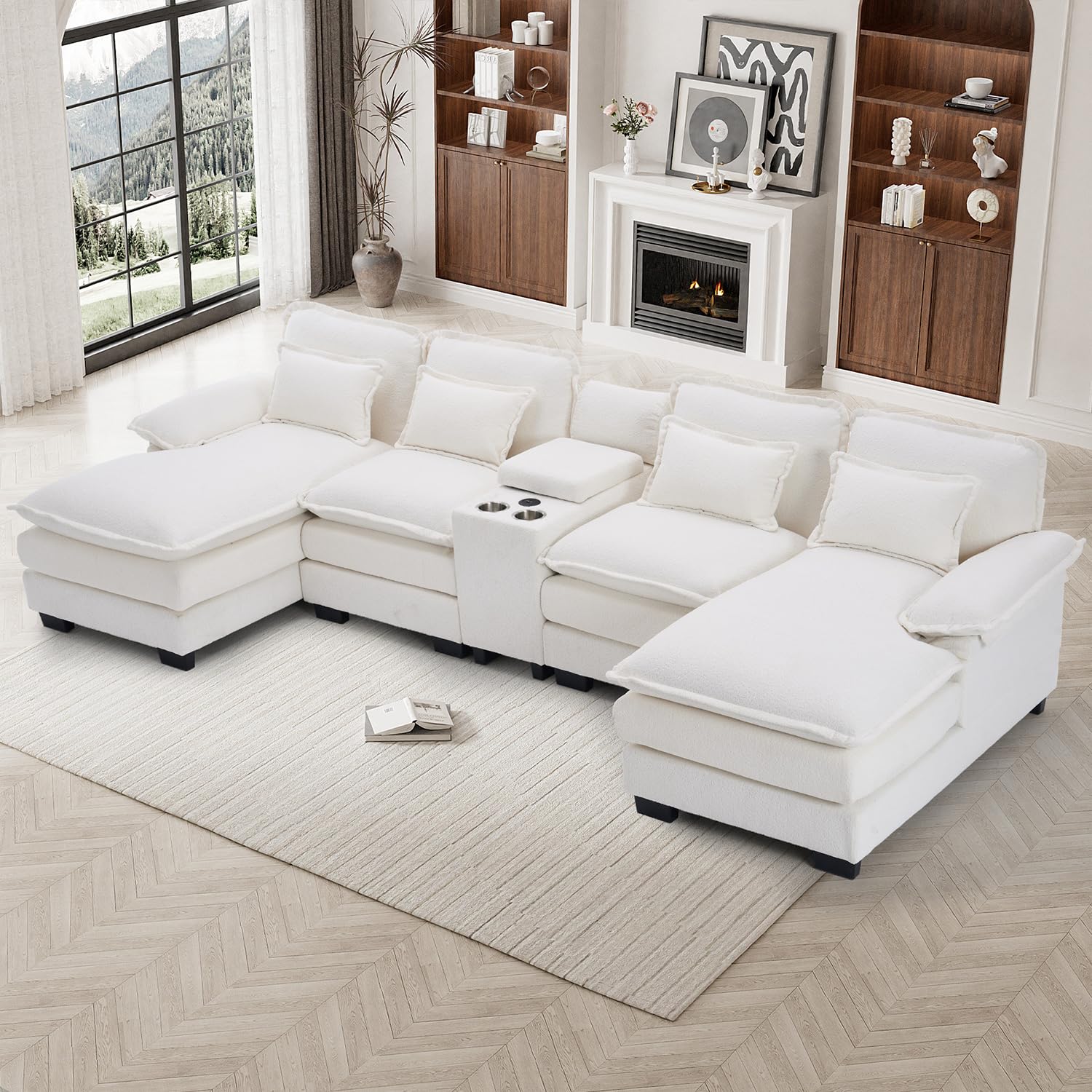 133 Oversized U Shaped Cloud Couch Modular Sectional Couches for Living Room Comfy Chenille Deep Seat Sofa Set