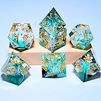 Vista 28 de Resin Cat Head DND Dice, Sharp Edge Dungeons and Dragons Polyhedron Game Dice Set for Role Playing Games RPG Explorer Magic, Holiday Birthday Gifts