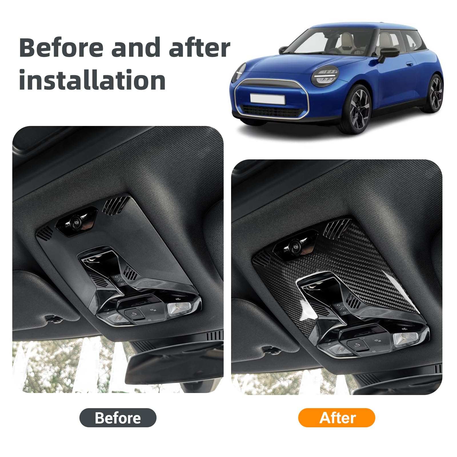KUNGKIC Para 2025 2024 Mini Cooper F65 F66 U25 Accesorios Fibra de carbono duro Coche Delantero Luz de lectura Marco Interior Piezas de automóvil Regalo