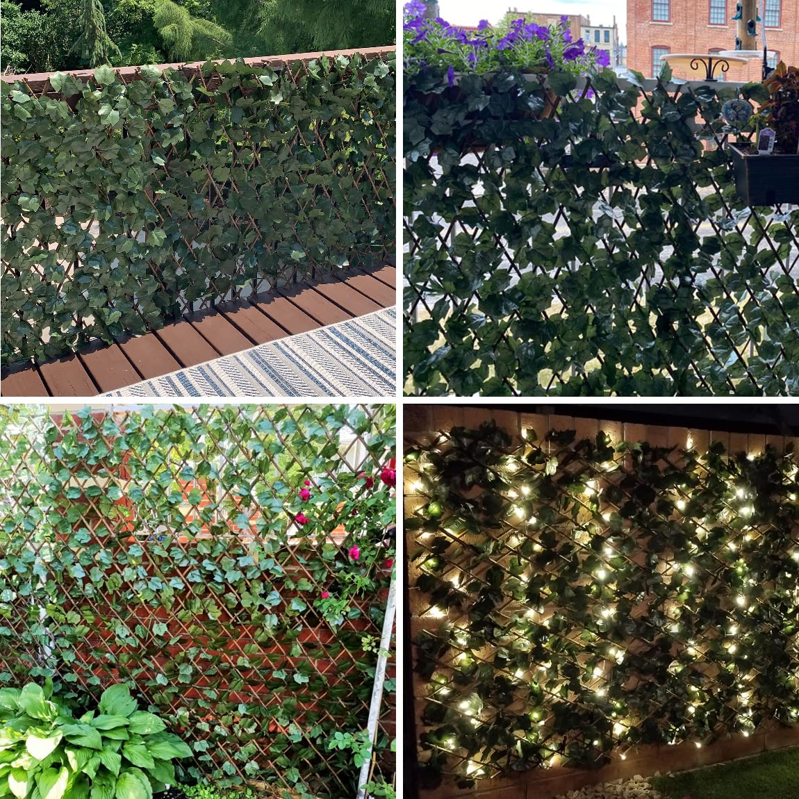 86 York Expandable Fence Privacy Screen for Outdoor Patio Balcony Garden Wall, Faux Ivy Privacy Fence, Artificial Leaf Fencing Panel (Single Sided Leaves,Dark Green 2PC)