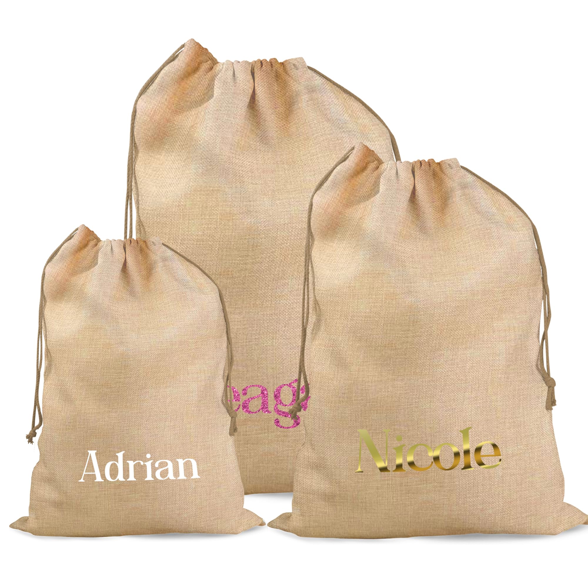 Print Maniacs Brown Jute Personalised Santa Sacks With Stockings, Customised Santa Sacks With Names, Custom Stocking Santa Sacks, Customise Santa Sack, Personalised Christmas Cotton Stocking Gifts For Kid, Baby, Pet, Family