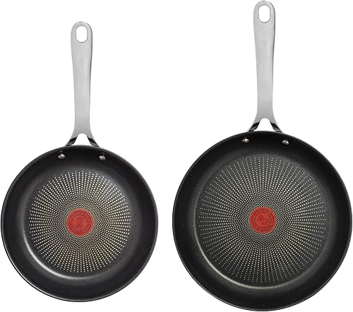 Tefal Jamie Oliver Cook's Direct Stainless Steel Non-Stick Pancake Frying Pan Set, 20 & 28cm, Heat Indicator, Safe-Grip Riveted Handle, Induction Compatible, E304S244 - 2
