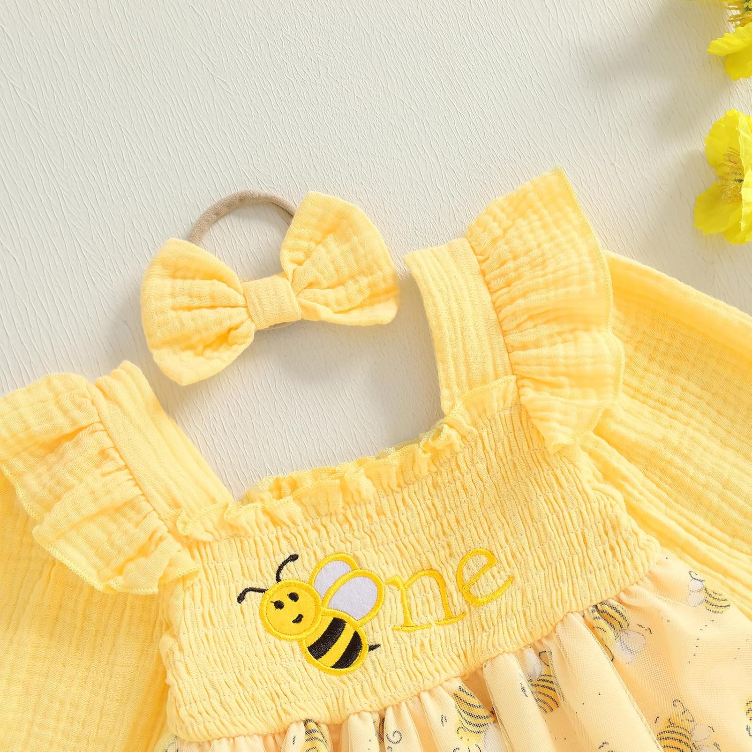 FYBITBO Baby Girl One Birthday Outfit Floral 1st Birthday Cake Smash Romper Dress Sleeveless Onesie Birthday Clothes - Image 3