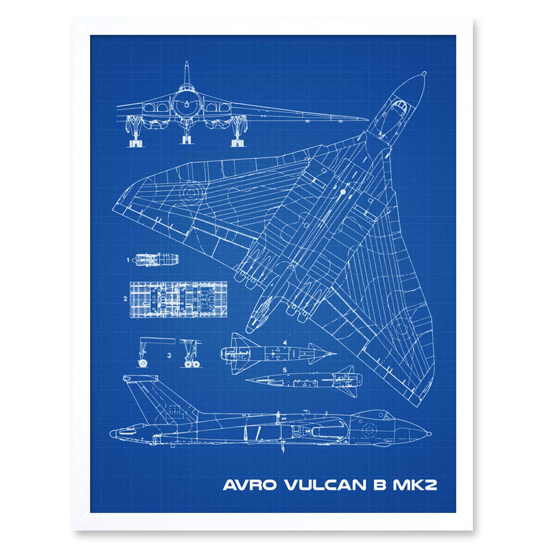 Artery8 Avro Vulcan Strategic Bomber Aircraft Blueprint Plan Art Print Framed Poster Wall Decor 12x16 inch