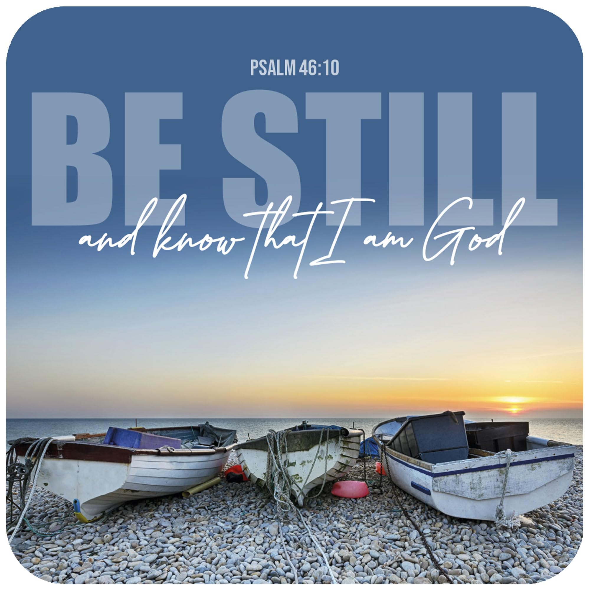 Christian Coasters, Pack of 6 cork coasters, with Bible verse or inspirational words. Beautiful Christian gifts for women or men, by Just Cards Direct (Be Still)