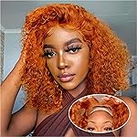 Ailwelia Curly Bob Wig Human Hair Deep Wave 200% Density 5x5 HD Lace Closure Wigs Human Hair Bob Wigs For Black Women Wear And Go Glueless Curly Wig Ginger Color 12 Inch