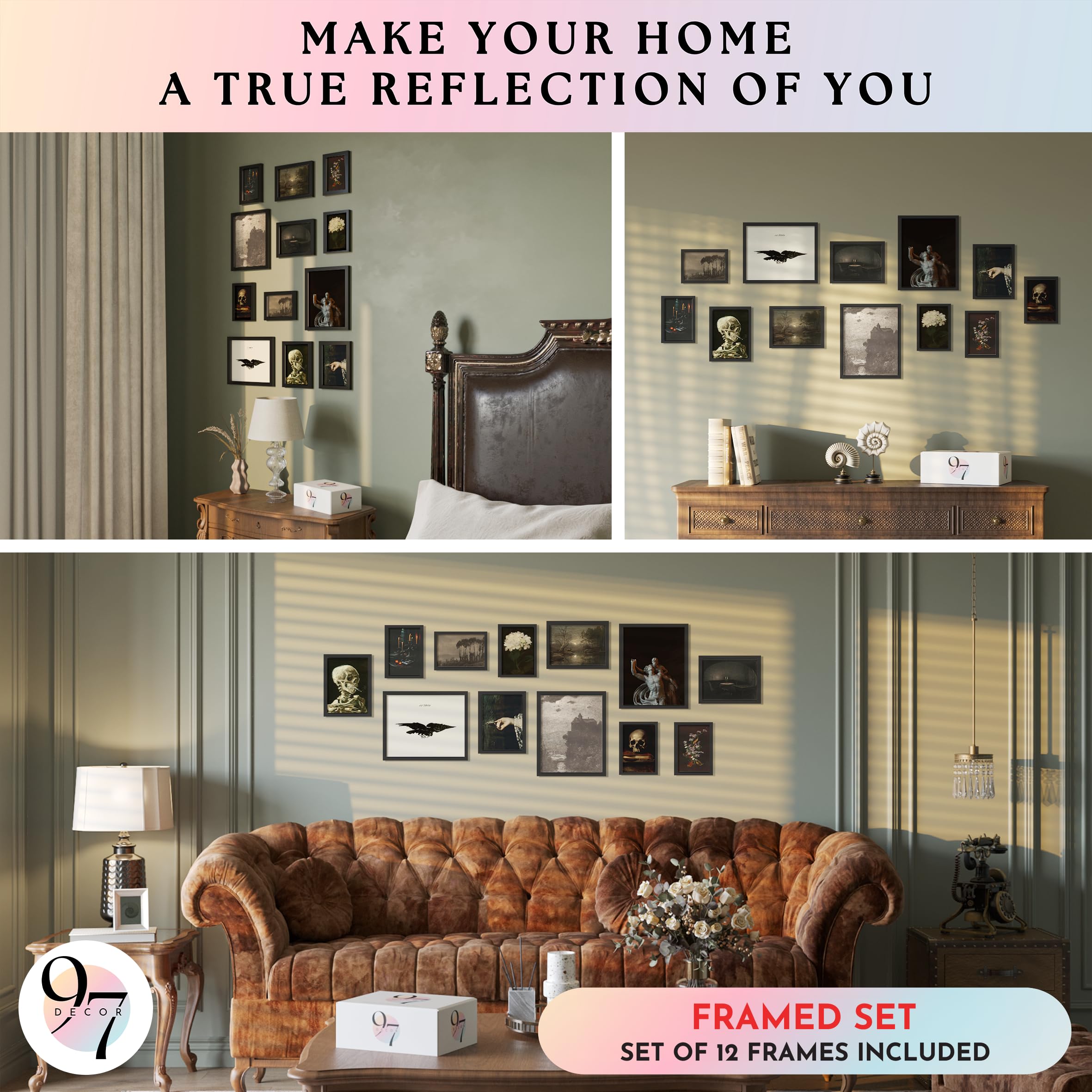 97 Decor Dark Academia Decor For Bedroom - Gothic Home Decor Aesthetic, Moody Dark Academia Wall Art, Vintage Halloween Posters For Room Aesthetic, Spooky Gothic Pictures Goth Decorations (UNFRAMED): Dark Academia BLACK FRAMED