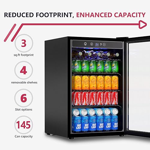 Miniatura 25 de Refrigerador de bebidas, mini refrigerador para 126 latas con puerta de vidrio para vino, cerveza de soda, enfriador de bebidas para el hogar, bar