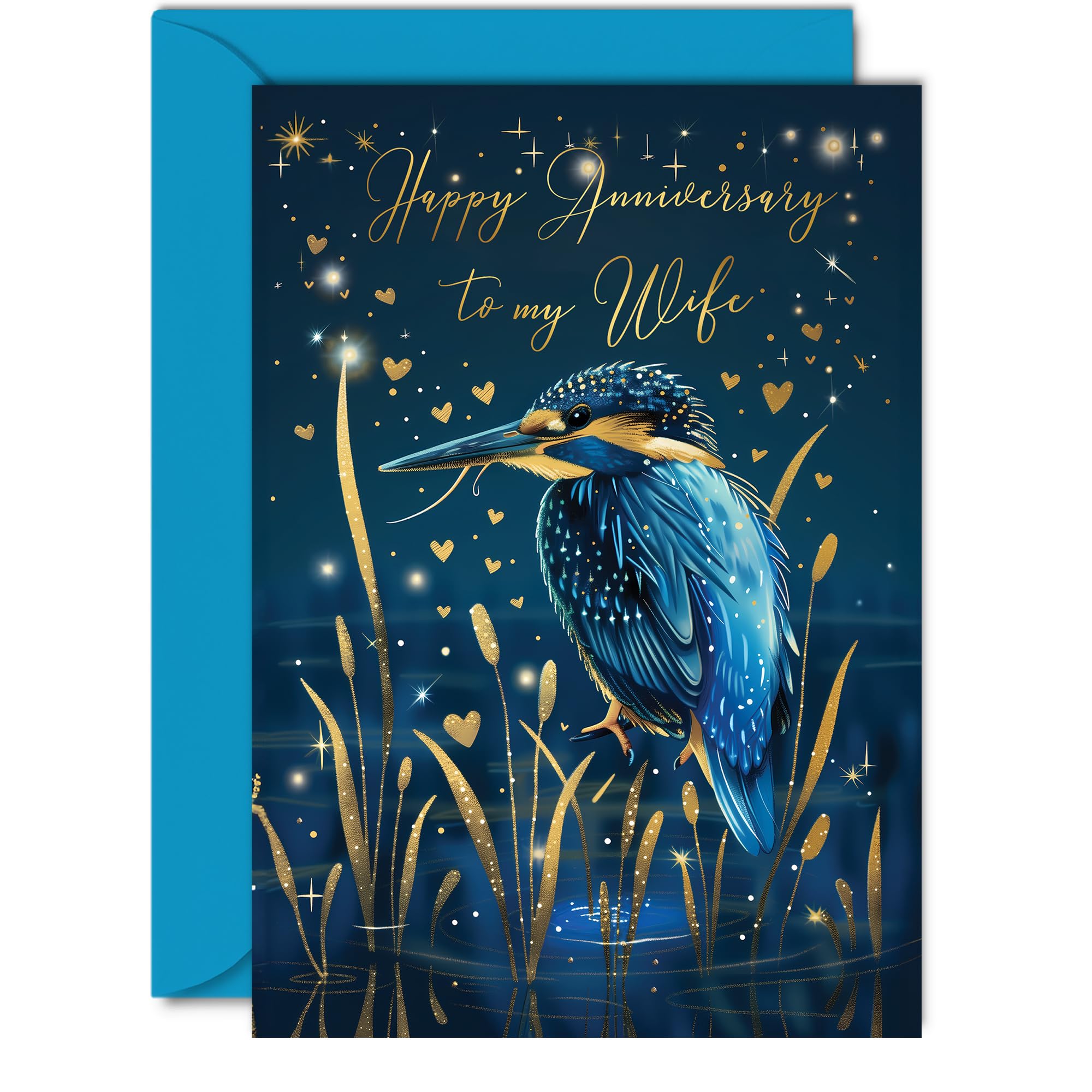 Beautiful Gold Anniversary Cards for Wife, Wonderful Golden Kingfisher