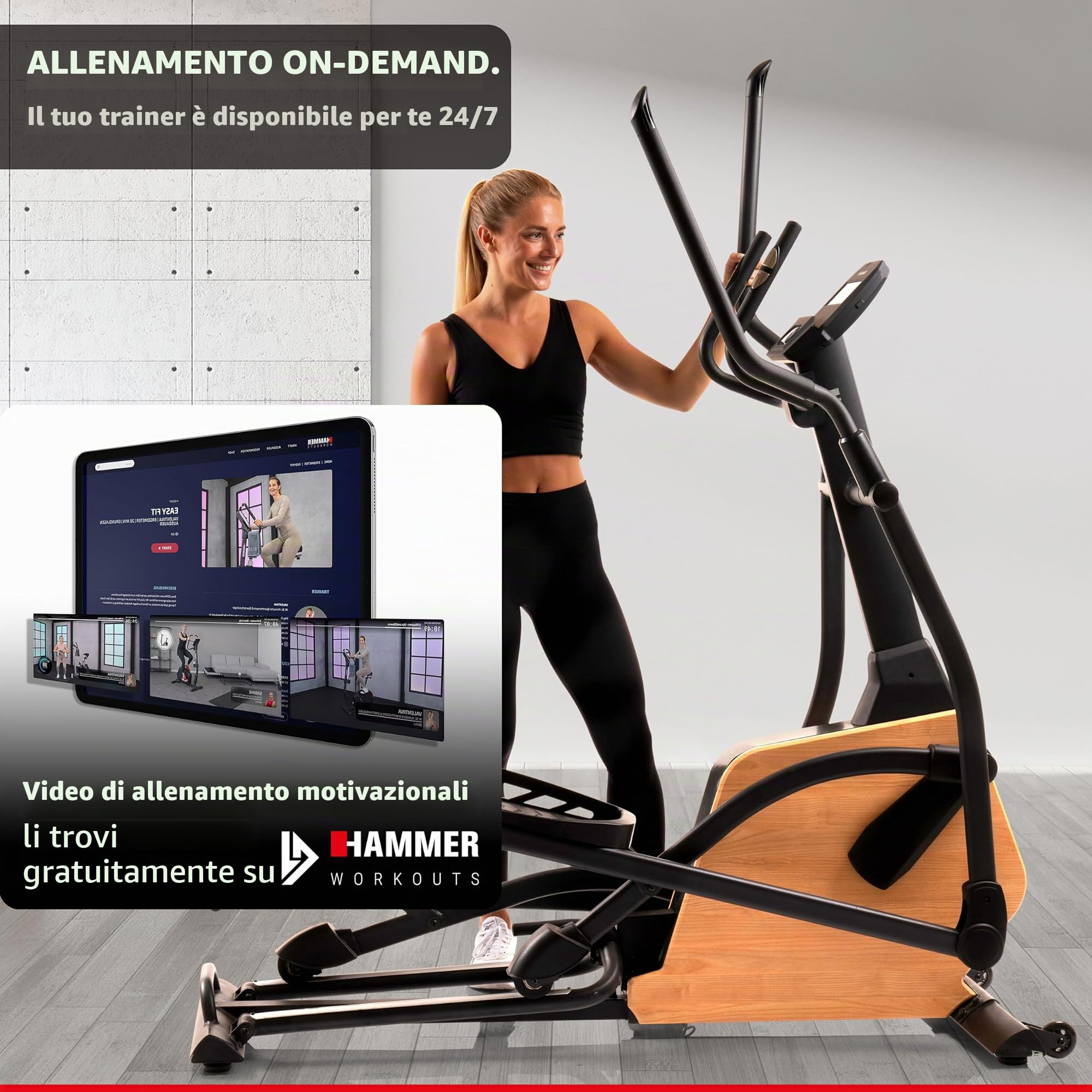 HAMMER Allenatore ellittico CrossPace 5.0 NorsK, pendenza 3x, 24 programmi, 20 kg di volano, Kinomap & Zwift