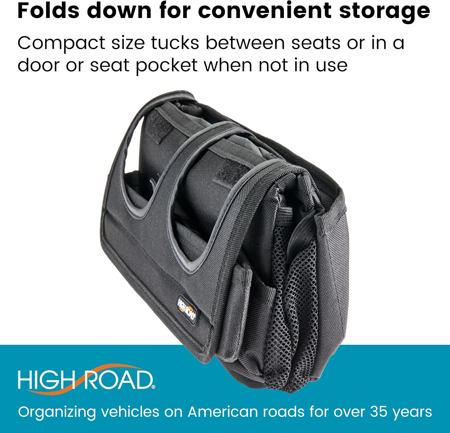 High Road CarHop Jr - Car Organizer with Cup Holders and Storage or Eating Tray for Car - Front Seat Organizer for Drivers and Back Seat Organizer for Kids and Adults