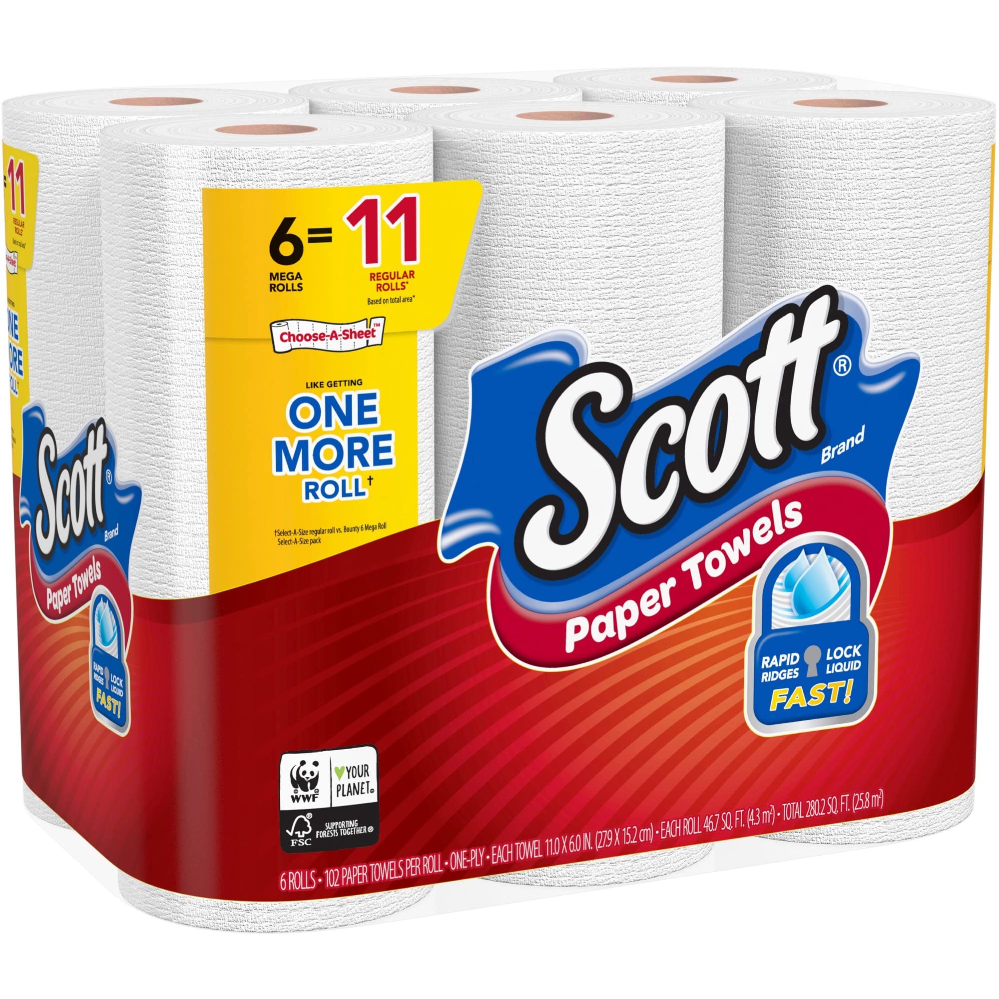 SCOTTChoose-A-Sheet Paper Towels - 1 Ply - White - Paper - Absorbent, Streak-Free, Quick Drying, Perforated - for Hand - 102-2448 / Carton