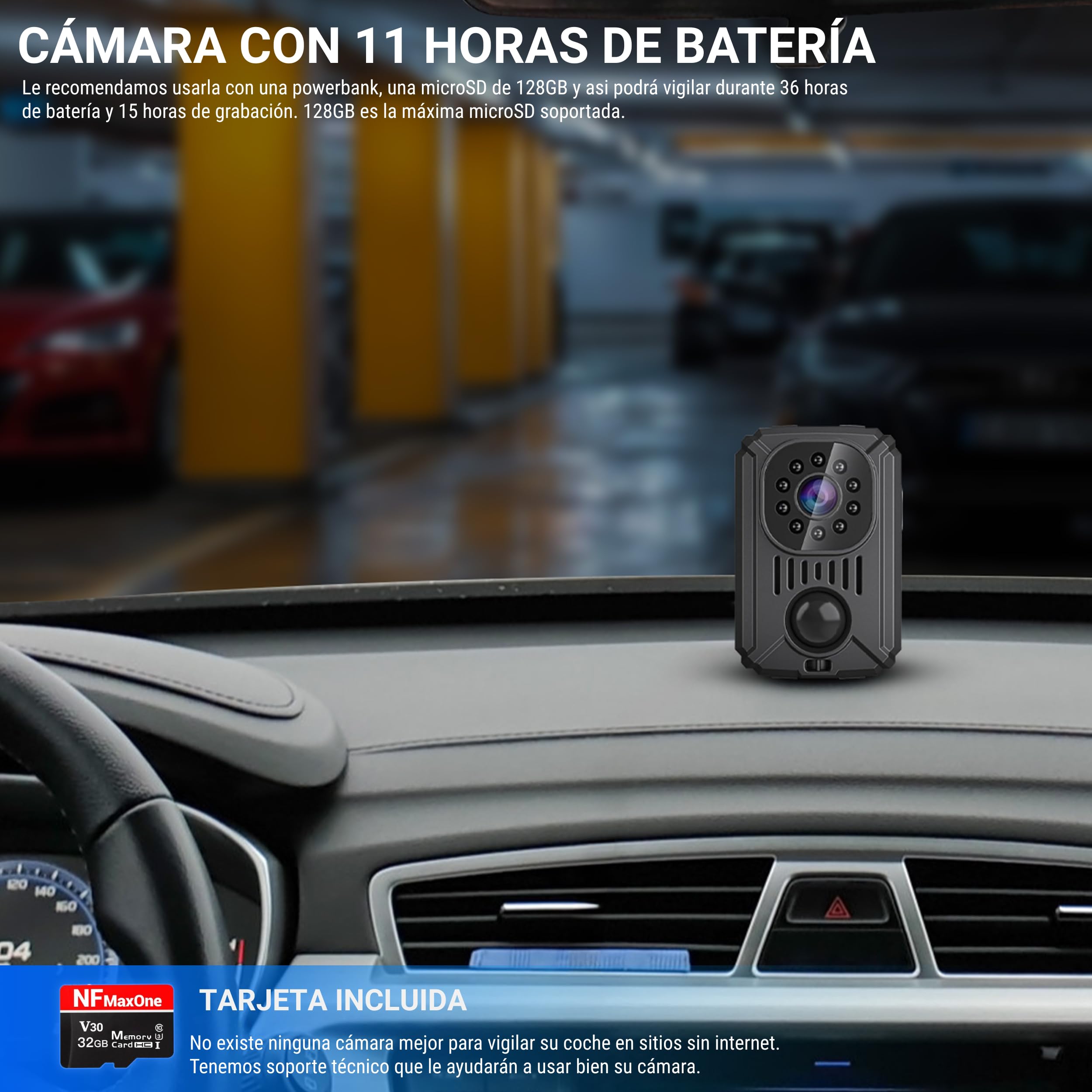 Mini Camara Espia Oculta Sin Wifi – Camara Vigilancia Coche Sin Internet Con Visión Nocturna y Detección de Movimiento, Cámara Vigilancia Sin Wifi para Coche, parking - Videovigilancia Sin Internet P
