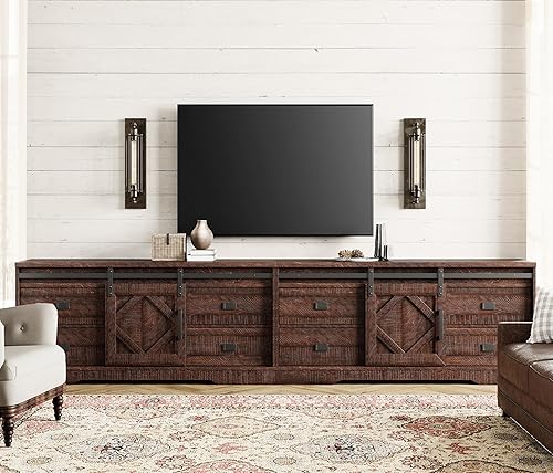 Miniatura 6 de WAMPAT Moderno soporte de TV de granja para televisores de hasta 65 pulgadas, centro de entretenimiento de madera con cajones y estante ajustable