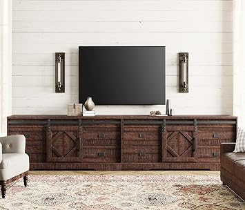 WAMPAT 120 inch Large Farmhouse TV Stand with Drawers & Storage Cabinet | Contains 2 Modular Units that Can be Placed Freely,Distressed Wood finishes,Cable Management and Adjustable Media Shelves