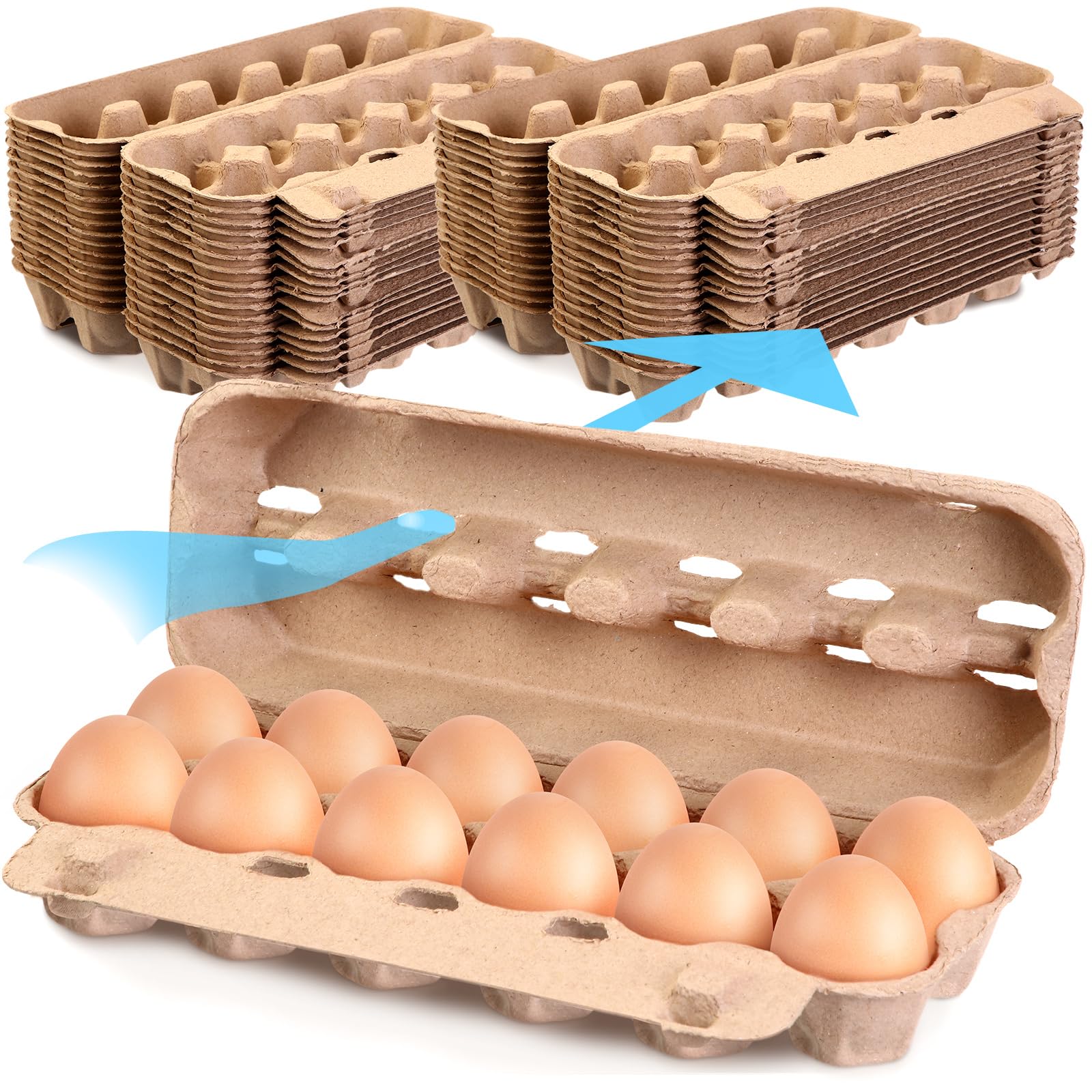 Zhanmai 100 cajas de huevos con ventilación de aire a granel con capacidad para hasta 12 huevos, fuerte y resistente, material de cartón de pulpa natural, caja de huevos