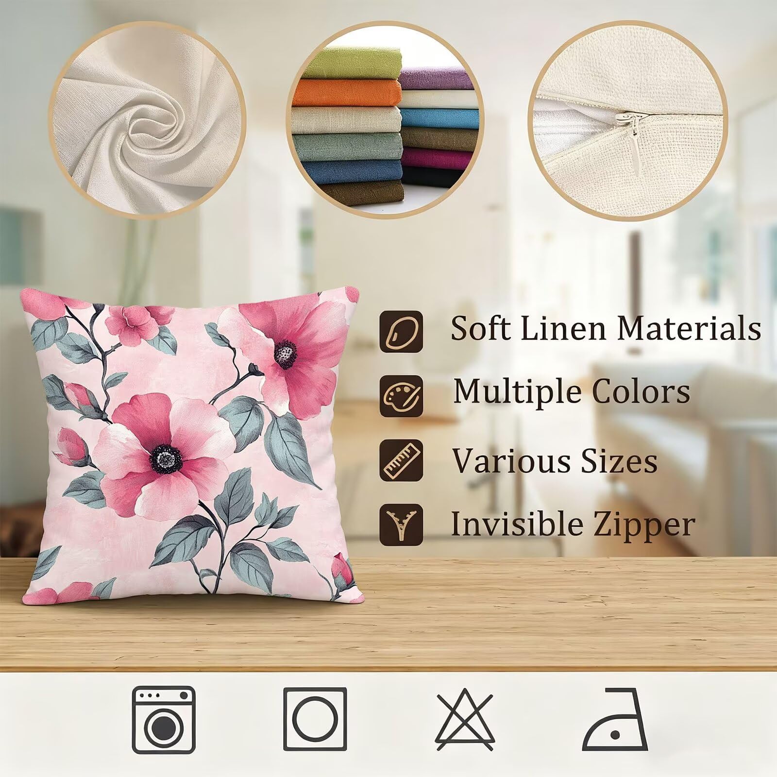 Rose Housse Coussin 60x60 Fleur Taie Oreiller 60x60 Lot de 4 Super Doux Protege Oreiller 60 x 60 Decoration Automne Taie D'oreiller Carrées Coussin Canape, pour Maison Chambre Canapé Chaise E - 269
