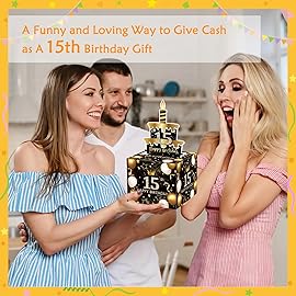Meiidoshine 15th Birthday Money Box for Cash Gift, Surprise Pull Out Money Gift Box with 50Pcs Transparent Bags - Fun Ways to Give Cash as A 15th Birthday Gift for Girls Boys