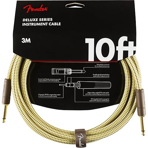 Fender Deluxe Series Instrument Cable, Guitar Cable, Guitar Accessories, Straight/Straight, Tweed, 10ft