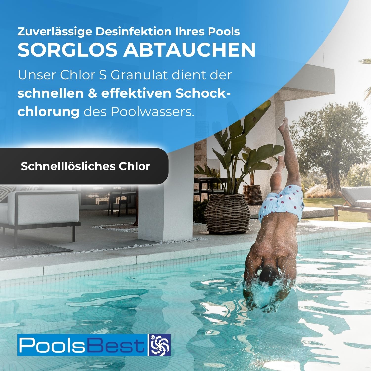 PoolsBest 3kg Chlor S Granulat I schnelllösliches Chlorgranulat-Pulver mit 56% organischem Aktiv-Chlor I Schnellchlor-Granulat zur Poolreinigung I pH-neutrale Stoßchlorung & Schnelldesinfektion