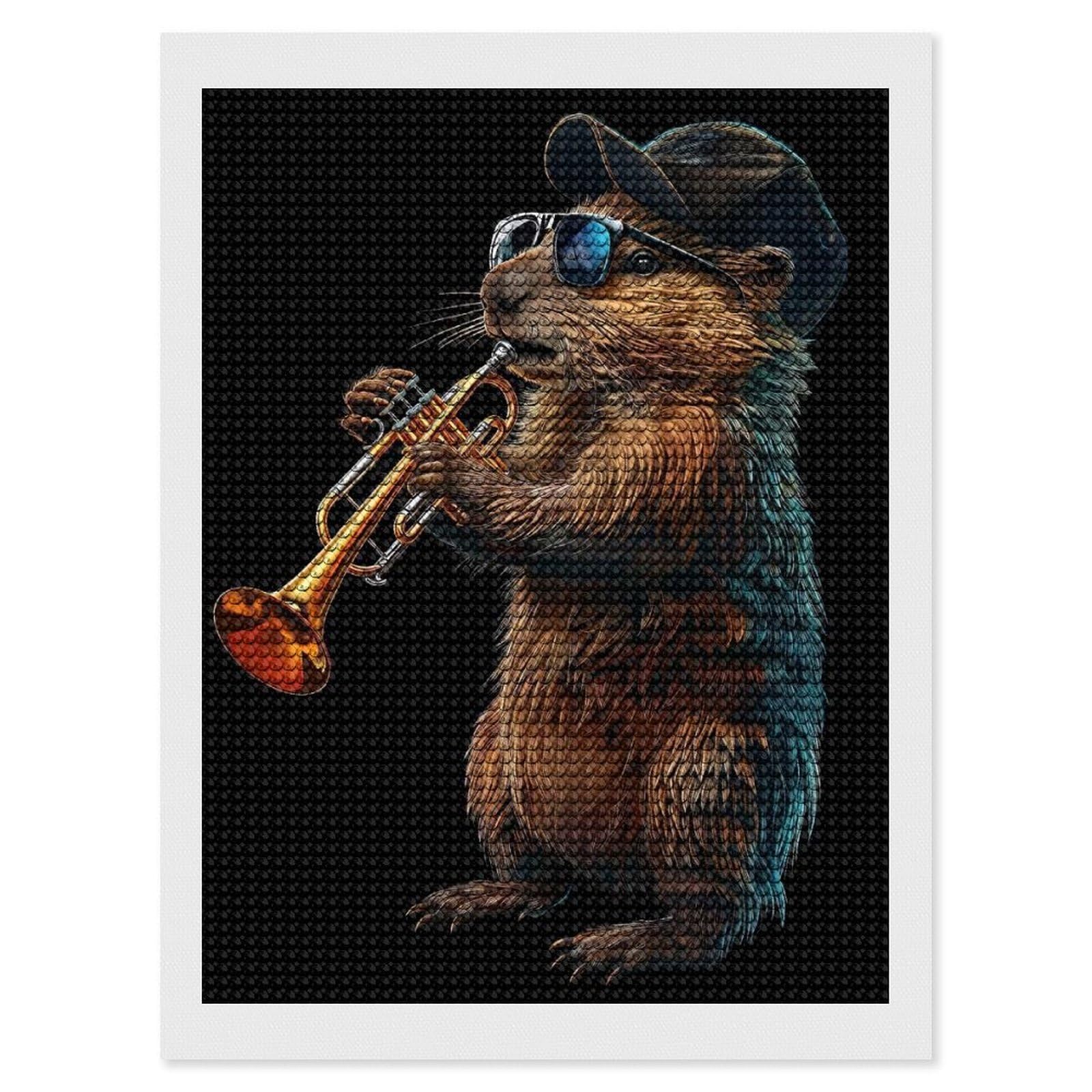 Junmoney Beaver Trumpet Diamond Painting Canvas Kit 12"x16", Leisure Activity, Aesthetic Room Decor, with Tool Kit, DIY, Gift