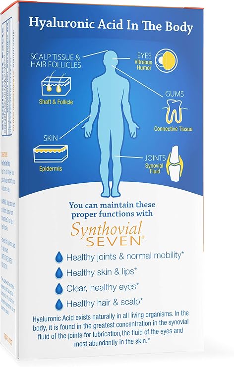 Hyalogic Synthovial Seven Liquid Hyaluronic Acid Vegan Oral Joint & Skin Supplement, High Molecular Weight, Pure Hydration Support Supplements, 1 oz