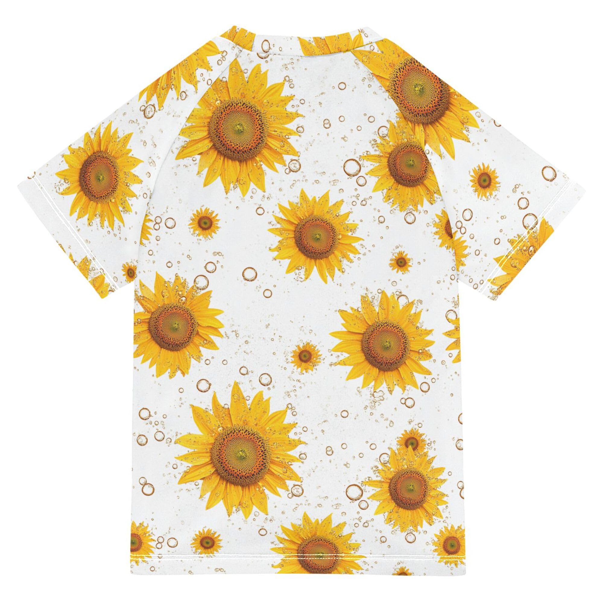 Funny Sunflower Star White Kids Bathing Suits Girls UV Protection Rashguard Girls Swimwears Youth Sports Tshirts for Kids Boys 4T