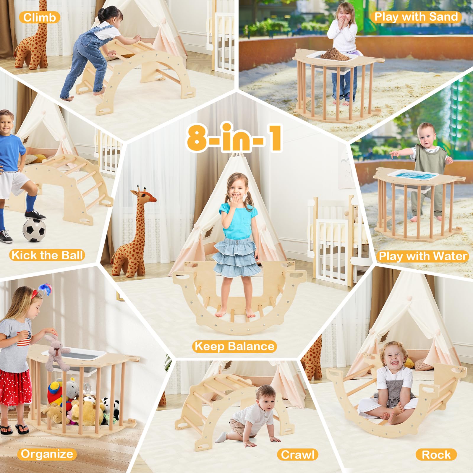 FANTASK Montessori Wass0783501289005 - Arco da Arrampicata, altalene, Gattonare, Wass0783501289005 / Gioco di Sabbia, Gioco educativo per Bambini dai 3 Anni in su