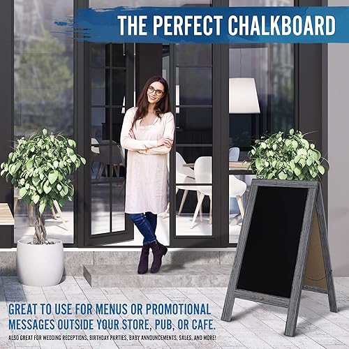 Vista 85 de Pizarra rústica vintage de madera gris con marco en A, pizarra para acera, tamaño grande, 40 x 20 pulgadas, tablero de sándwich resistente, tablero