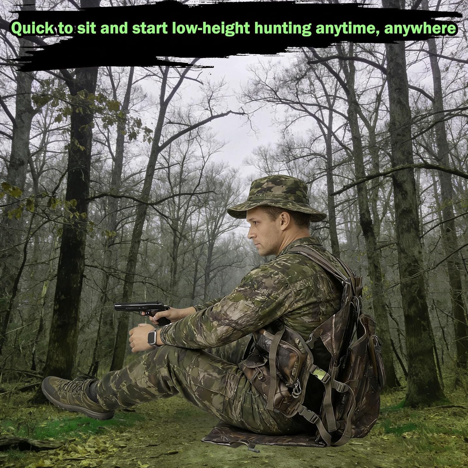 FUNHORUN Turkey Vest with Seat, ‌Detachable Flip-Down Seat Mat, Camouflage Turkey Hunting Vest with Game Pouch for Men Women