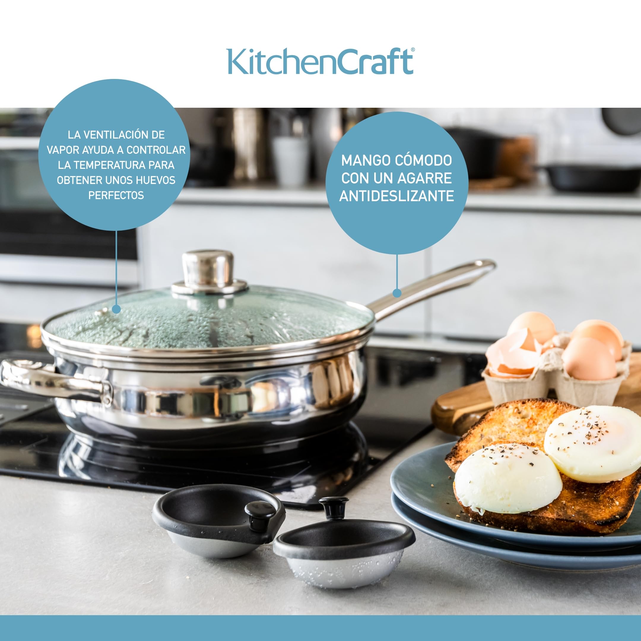 Kitchen Craft KCCVPOACH6 Clearview - Cazo de Acero Inoxidable para escalfar Huevos (6 Huecos, 28 cm)
