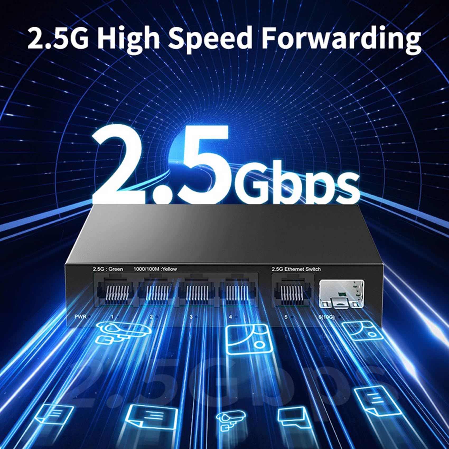 3X Switch 2,5G Commutateur Réseau 5 Ports 2500 Mbps avec 10G SFP+ Auto/MDIX Brancher et Utiliser Commutateur Ethernet Non Géré Prise UE