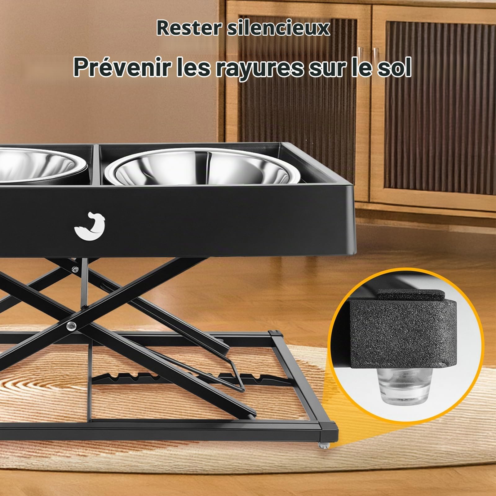 Joytale Support Métallique Réglable pour Gamelle Chien Surélevée (22-45cm) - Distributeur Lourd avec 2 Bols INOX, Station Anti-Dérapante et Anti-Renversement pour Chiens Moyens/Grands