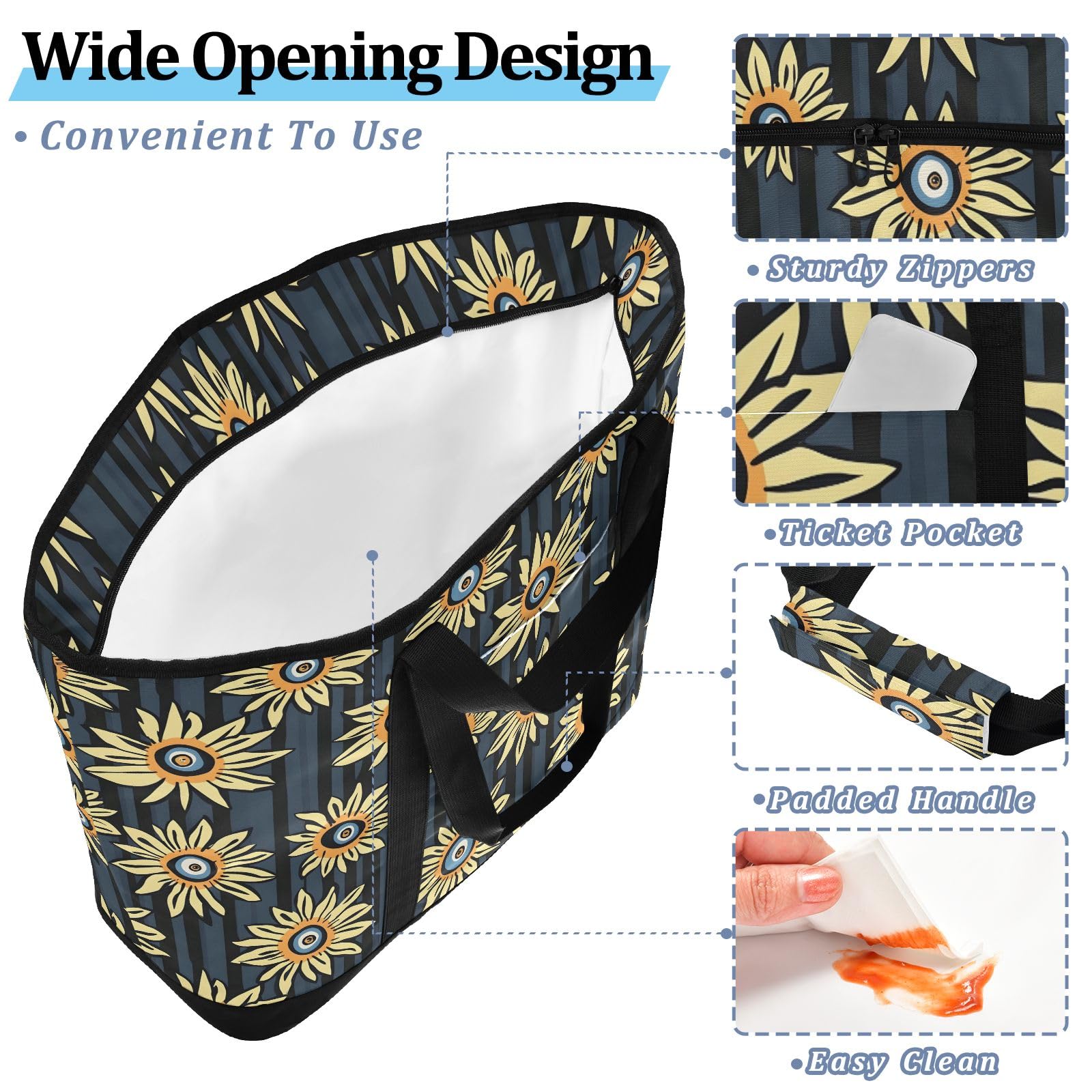 Simple Yellow Creative Flowers - Bolsa térmica térmica reutilizable con cremallera, bolsa térmica grande portátil para viajes o camping