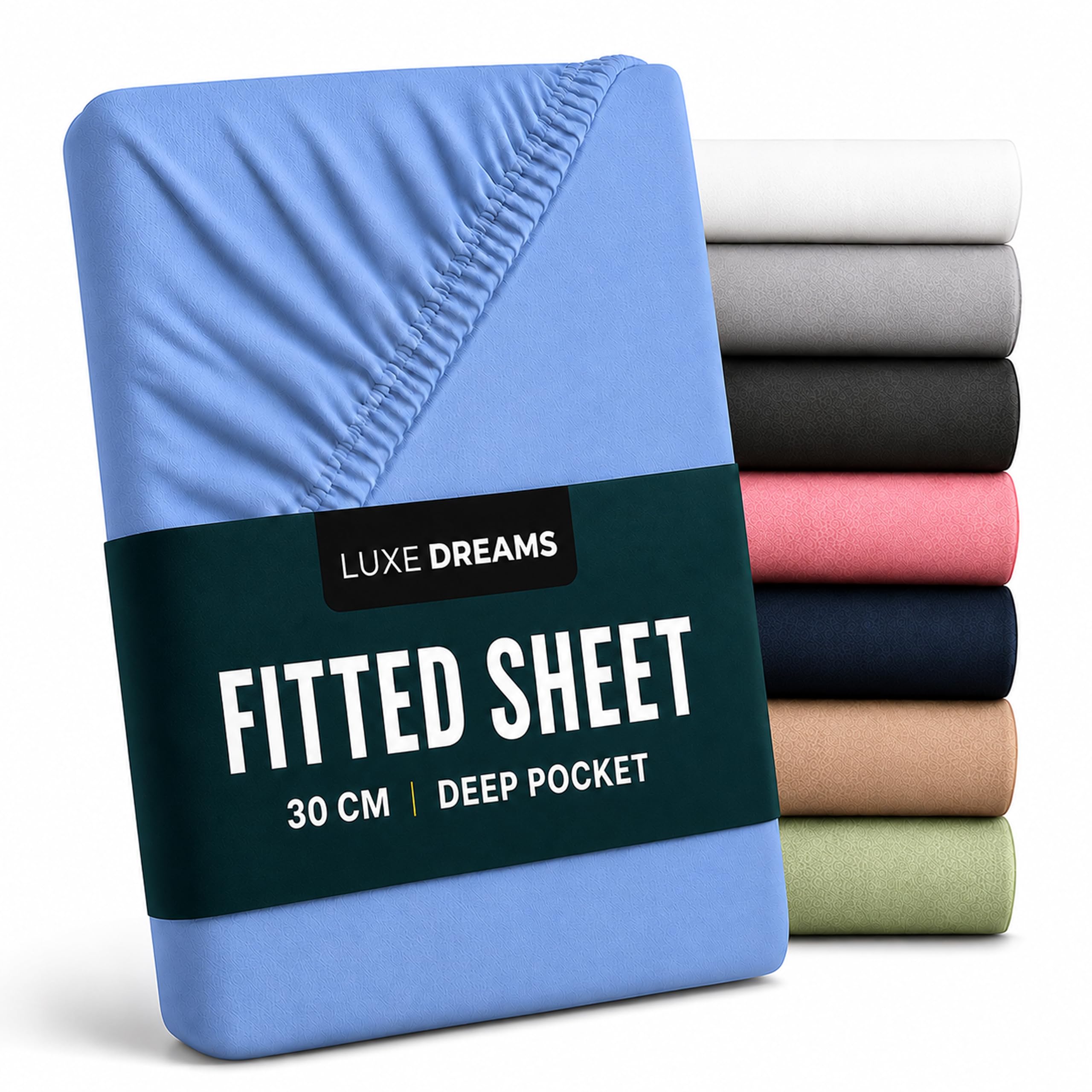 100% Cotton Single Fitted Sheet (90x190)cm 12 inches Deep Pocket Light Blue — image 1