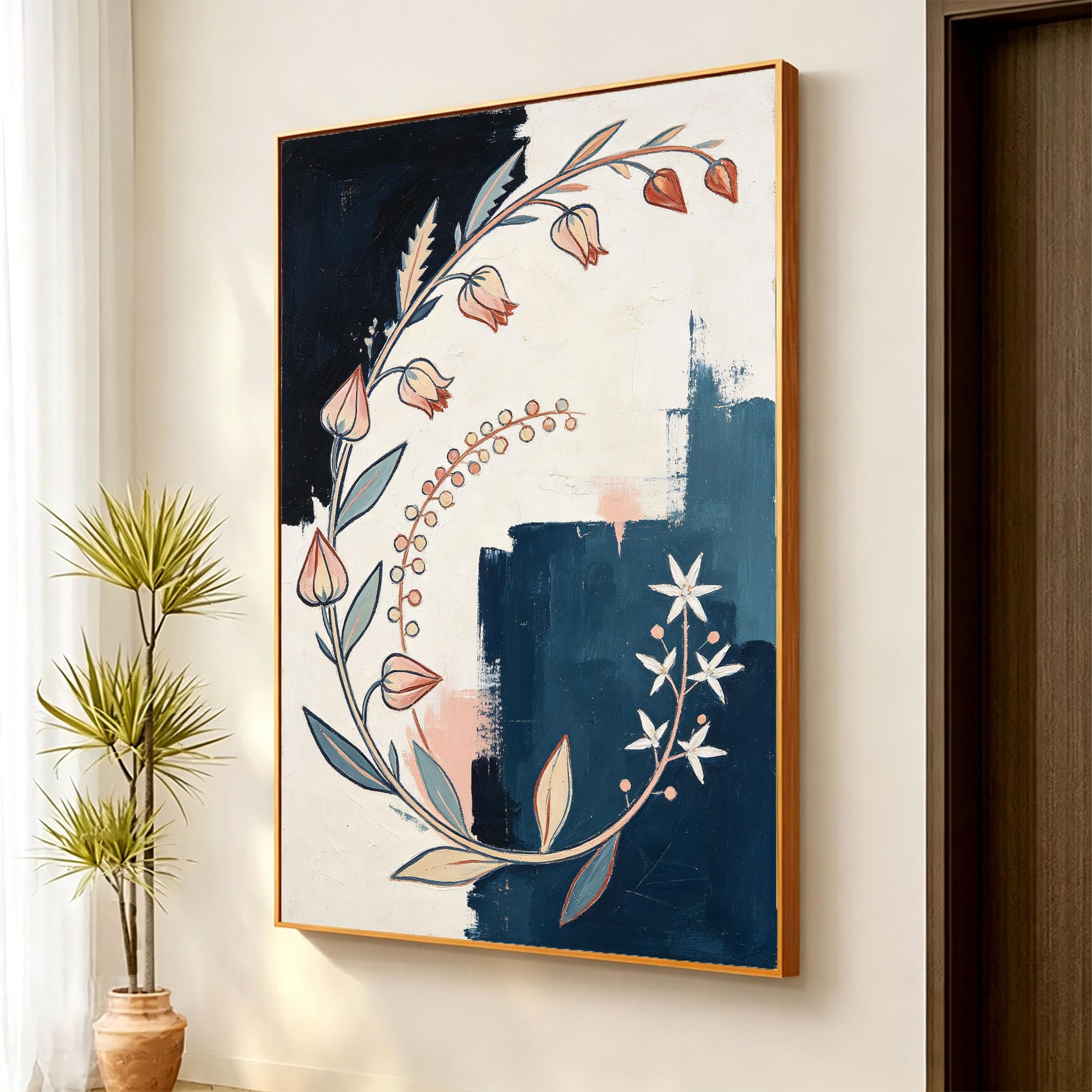 Großes Leinwand Ölgemälde Mit Blumenmotiv, 100% Handgemalt, Strukturierte Oberfläche, Rahmenlos, Ästhetisches Botanisches Kunstwerk Für Wohnzimmer Und Heimdekoration, 30 X 50 Cm (12 X 20 Zoll)