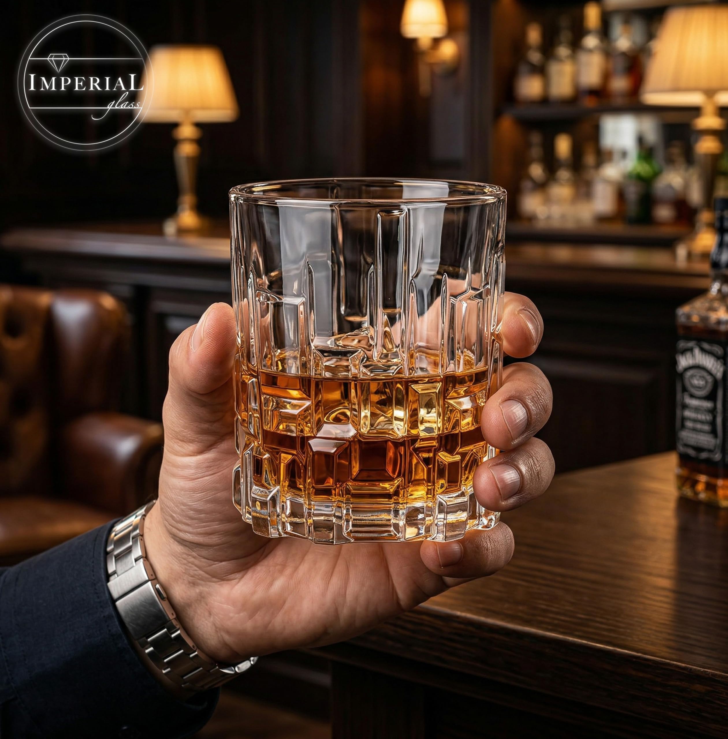 Szklanki do whisky 330 ml, zestaw 6 sztuk, ze szkła kryształowego, ze strukturą reliefową i masywnym dnem, nadają się do mycia w zmywarce