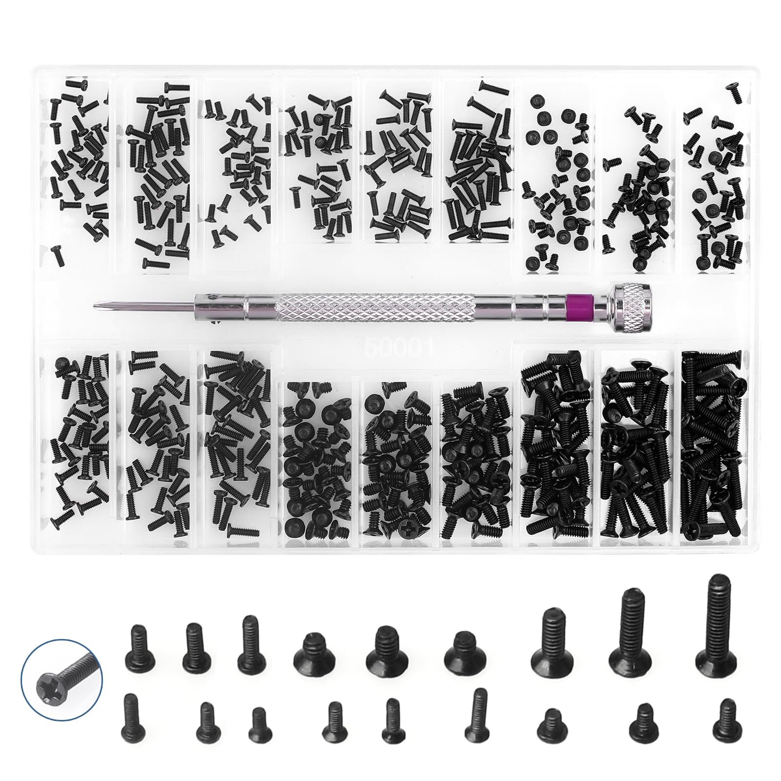 Computer Screws Laptop Screws 500 Pcs M1.2/M1.4/M2.0 Small Screws Kit for Motherboard PC SSD Glasses with Screwdriver-image-37