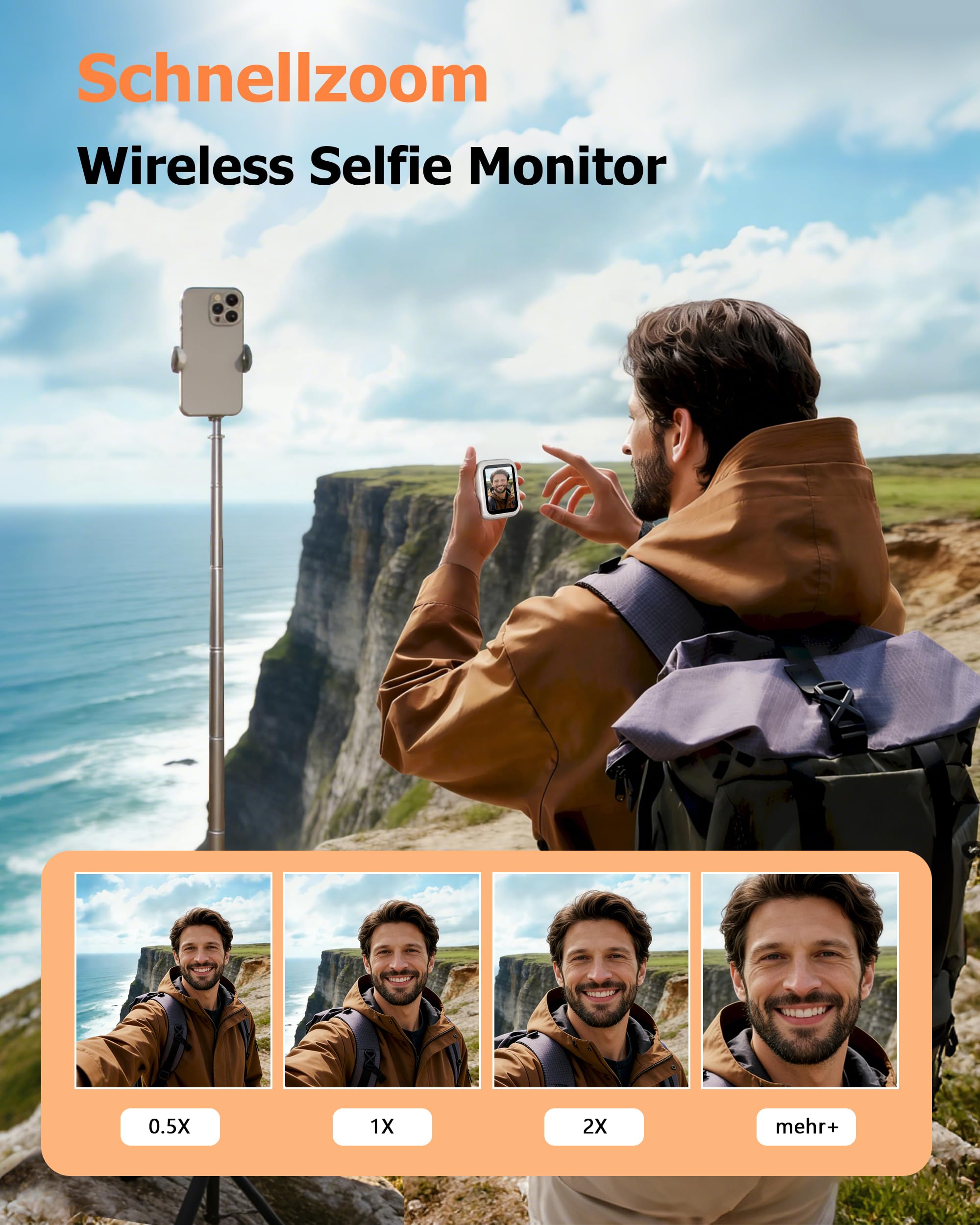 Handy Selfie Monitor für i-Phone/Android, Kabellos Magnetischer Vlog Selfie Monitor Bildschirm, Wireless Tragbar Smartphone Rückkamera Screen für Tik-Tok, Li-ve, YouTube, 2 Std. Akku, Weiß