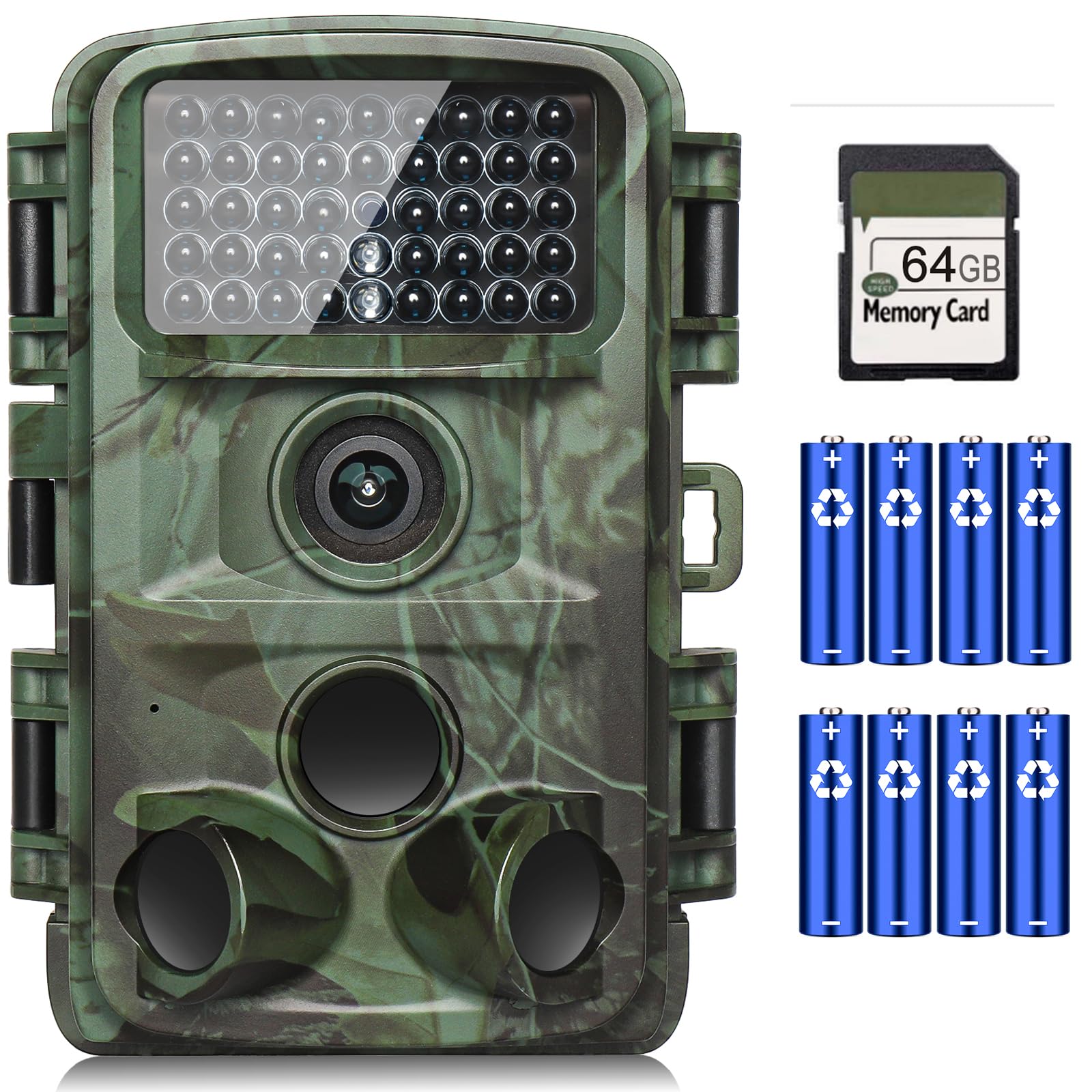 KJK 4K 64MP Wildkamera WLAN mit 64GB Speicherkarte, 0.05s Auslöser Bewegungsaktiviert, Wildtierkamera mit Nachtsicht, IP67 Wasserdicht 100ft 130° Weitwinkel 45 Stücks Infrarot-LEDs ohne Glühen