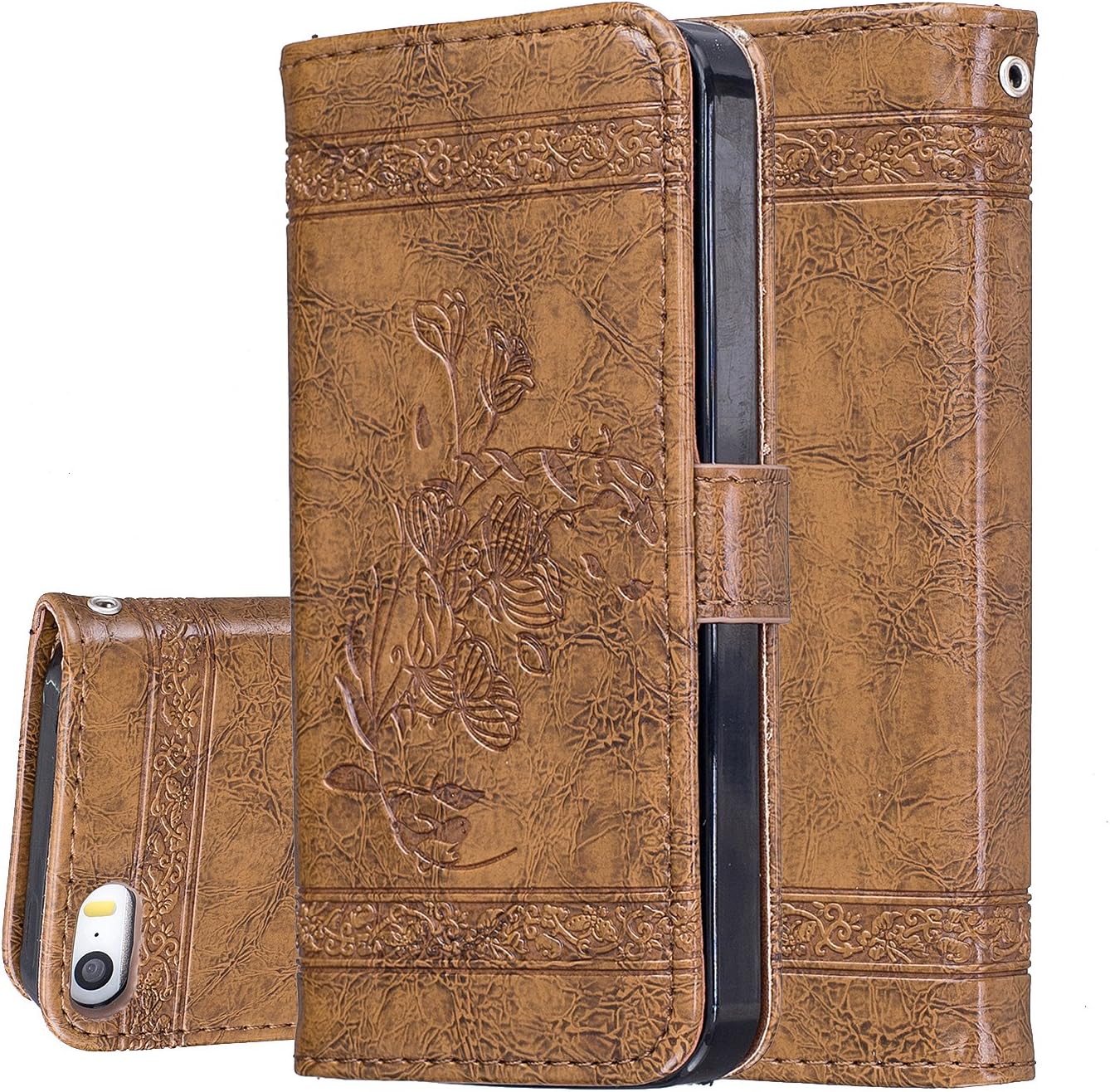 iPhone 5C Case, iPhone 5C Wallet Case [Soft TPU Inner Shell][Card Slots][Magnetic Closure] Leather Flip Case Compatible with iPhone 5C - brun