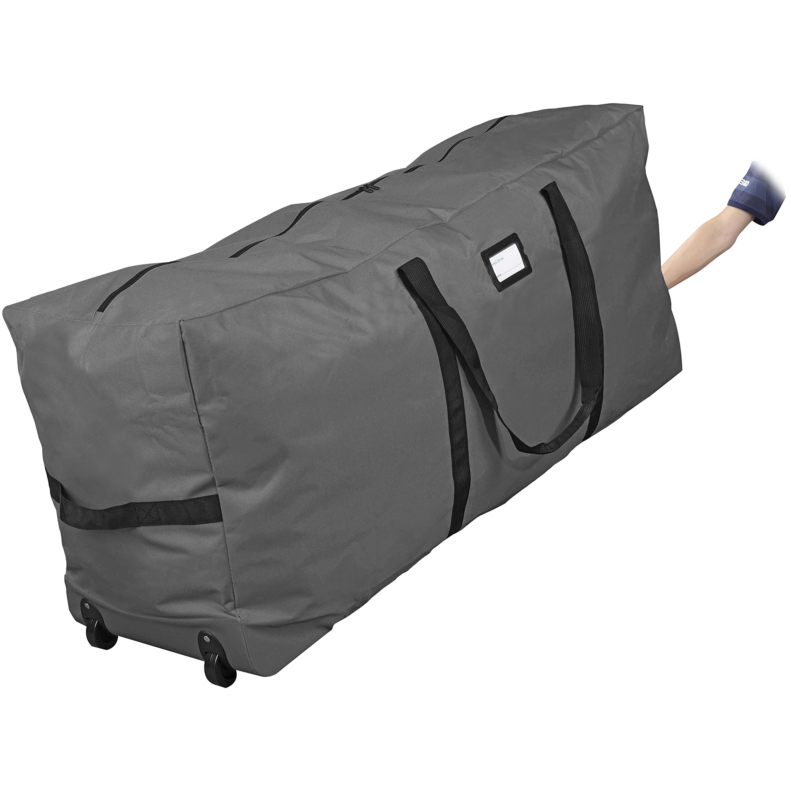 ProPik Rolling Christmas Tree Storage Bag, Fits Up to 7.5 Ft. Tall Disassembled Holiday Tree, 22" x 16" x 50", Large Heavy Duty Xmas Storage Container with 2 Wheels & Handles, 600D Oxford (Gray)