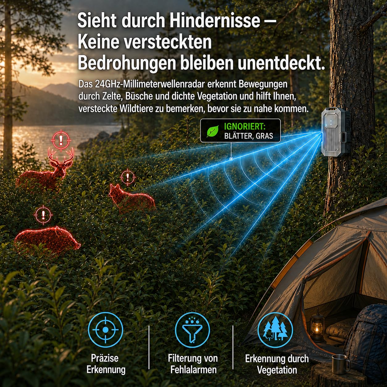 LETWESAF Camping-Perimeter-Alarm Erweiterungssensor, 24GHz Radar-Bewegungsmelder, zusätzlicher Outdoor-Detektor für Einfahrt, Bauernhof, Wohnmobil, IP66 wetterfest, nur Sensor, Empfänger erforderlich