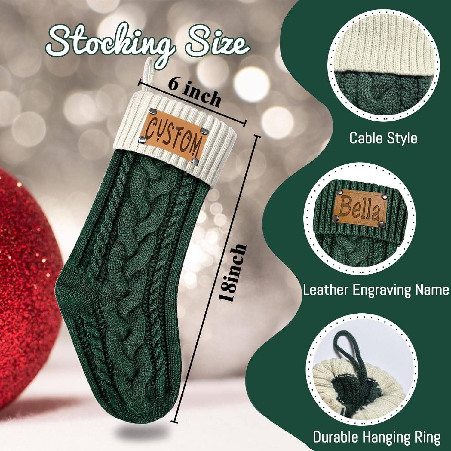 Tkanina Personalized Christmas Stockings,18” Large Custom Christmas Stockings with Names,Customized Xmas Stocking for Fireplace Xmas Holiday Party Decorations,5 Pcs