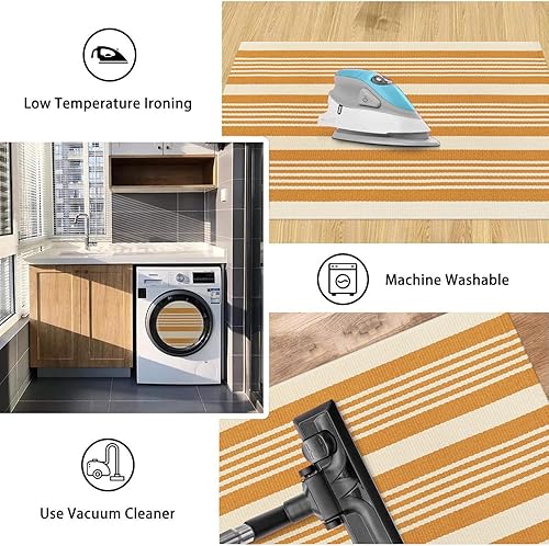 Miniatura 6 de KIMODE - Tapete de Halloween de 24 x 35 pulgadas, tapete de otoño a rayas para exteriores, lavable a máquina, tapete de algodón tejido a mano para