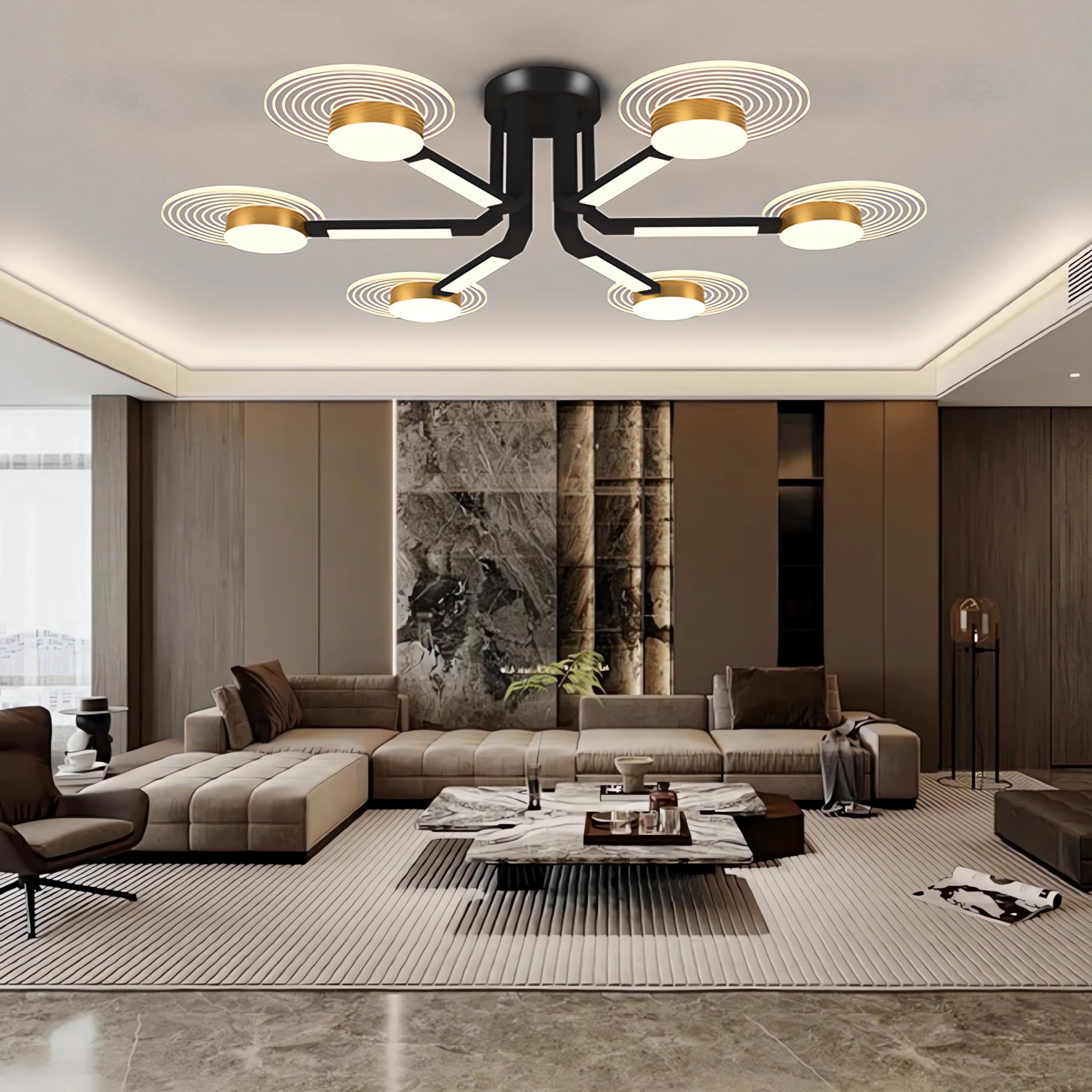 QYSMGS Modern LED Ceiling Light Dimmable Ceiling Lamp Ceiling Light with Remote Control Spiral Ceiling Lamps Black 54W Living Room Ceiling Lighting,for Dining Room Bedroom lamp (Black+Gold, 6 Heads)