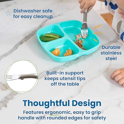 Vista 14 de ECR4Kids - My First Meal Pal - Cubiertos de acero inoxidable - Utensilios de seguridad para bebés y niños - Paquete de 3, blanco/gris claro