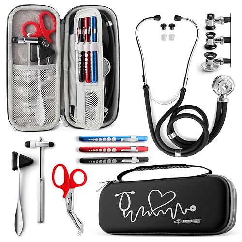 Primacare KB-9397-BK Estuche para estetoscopio, suministros incluidos, negro con múltiples compartimentos, bolsa portátil y ligera para botiquín de