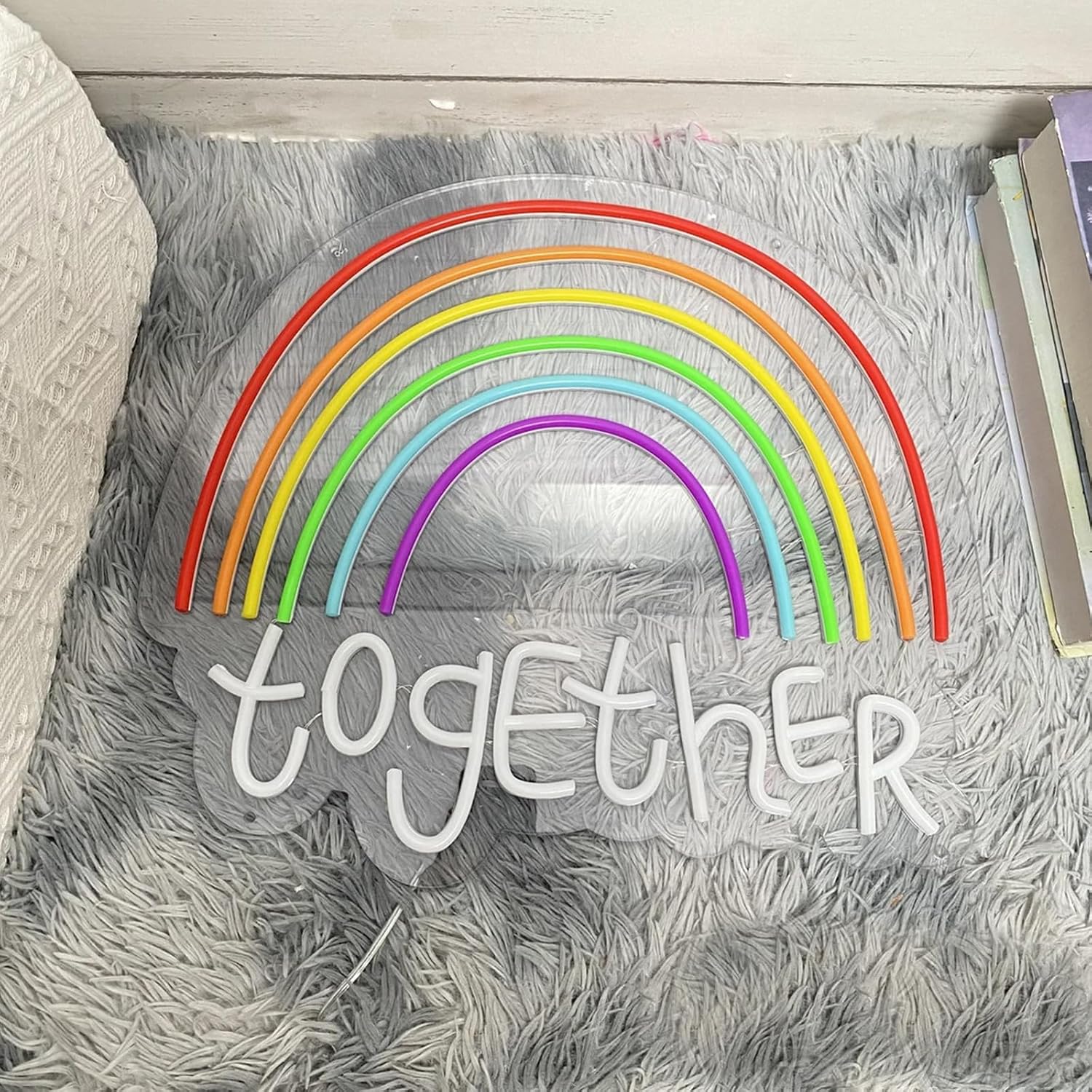 Rainbow Together Neon Sign LGBTQ Sign Led Signs Lights Wall Decor for Home Bedroom Pride Month Party Backdrop Decoration Gift Usb Power Size: 16inches